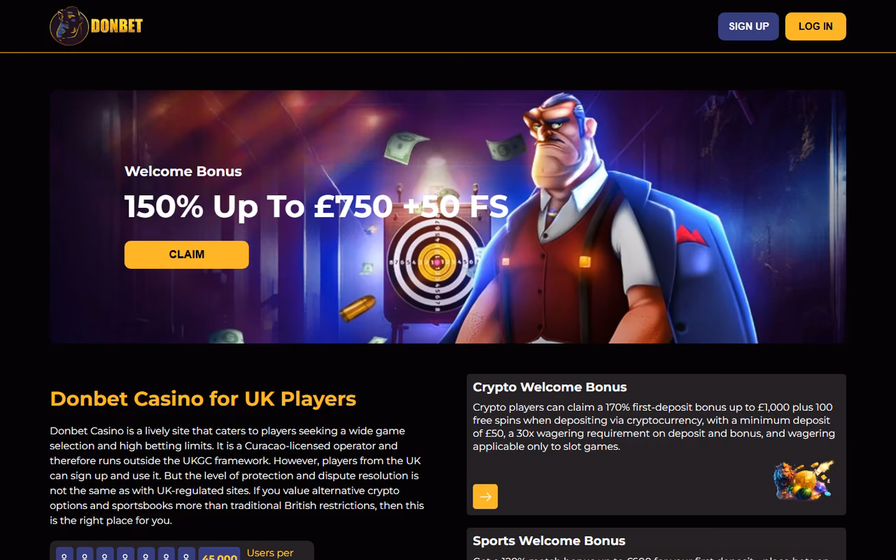 Donbet homepage front, captured for review